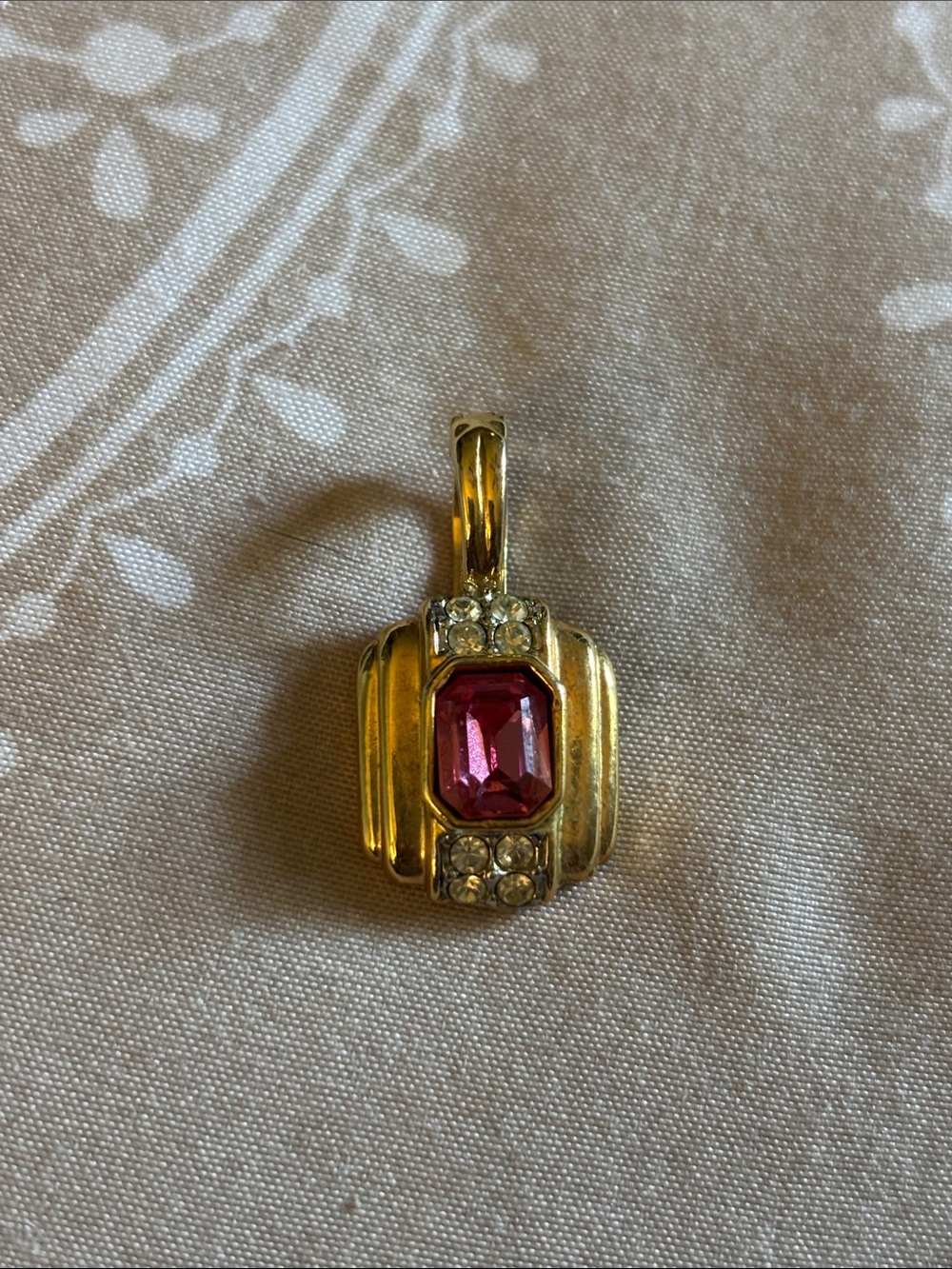 Gold-Tone Pendant with Pink Gem and Crystal Accents